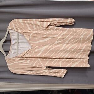 LuLaRoe Womens Blouse Shirt Tan Zebra Striped Elastic/Tie Neckline Size M EUC